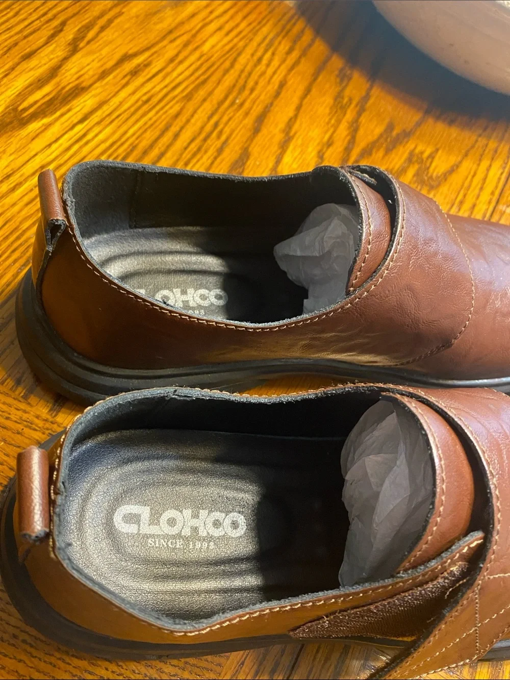 CLOHOO Brown Leather Moccasin Loafers Men's 8 8.5 Slip On Driving Shoes W8406